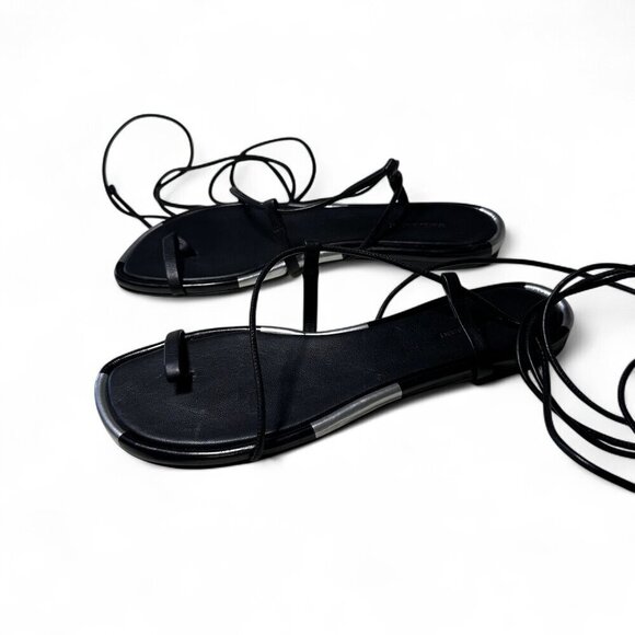 Isabel Marant Jeiro Women's Strappy Black, Silver Leather Flat Sandals Sz 38 NEW - Picture 4 of 8